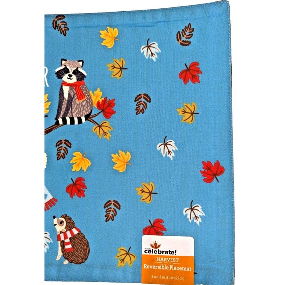 Fall Gather Together Forest Pals Placemat 1pc Fox Racoon Hedgehog Squirrel Gift - Picture 5 of 5
